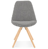 Vintage stoel 'RICKY' in pied-de-poule print stof en poten in naturel hout